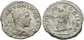 Elagabalus, 218-222. Denarius (Silver, 18 mm, 1.93 g, 11 h), Rome, 219. IMP ANTONINVS AVG Laureate and draped bust of Elagabalus to right. Rev. P M TR...