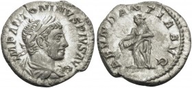 Elagabalus, 218-222. Denarius (Silver, 18.2 mm, 1.98 g, 12 h), Rome, 220-222. IMP ANTONINVS PIVS AVG Laureate and draped bust of Elagabalus to right. ...