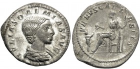 Julia Soaemias, Augusta, 218-222. Denarius (Silver, 20 mm, 1.92 g, 7 h), mother of Elagabalus, Rome, 218-220. IVLIA SOAEMIAS AVG Draped bust of Julia ...