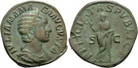 Julia Mamaea, Augusta, 222-235. Sestertius (Orichalcum, 31 mm, 20.72 g, 12 h), struck under her son, Alexander Severus, Rome, 228. IVLIA MAMAEA AVGVST...