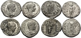 Late Severan Emperors, 218-235. (Silver, 8.13 g). A lot of four denarii of the Severan period, including Elagabalus (3) and Severus Alexander. Some wi...