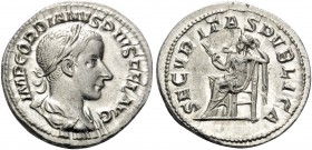 Gordian III, AD 238-244. Denarius (Silver, 20 mm, 3.12 g, 1 h), Rome, 240. IMP GORDIANVS PIVS FEL AVG Laureate, draped and cuirassed bust of Gordian I...