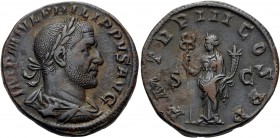 Philip I, 244-249. Sestertius (Orichalcum, 30 mm, 18.62 g, 12 h), Rome, 246. IMP M IVL PHILIPPVS AVG Laureate, draped and cuirassed bust of Philip to ...