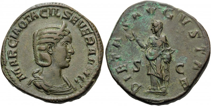 Otacilia Severa, Augusta, 244-249. Sestertius (Orichalcum, 29 mm, 21.27 g, 1 h),...