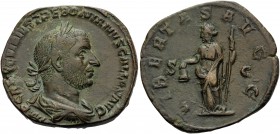 Trebonianus Gallus, 251-253. Sestertius (Orichalcum, 30 mm, 18.25 g, 1 h), Rome, 251-252. IMP CAES C VIBIVS TREBONIANVS GALLVS AVG Laureate, draped an...