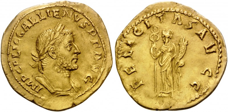 Gallienus, 253-268. Aureus (Gold, 21 mm, 4.33 g, 11 h), Lugdunum (Lyon), 256. IM...