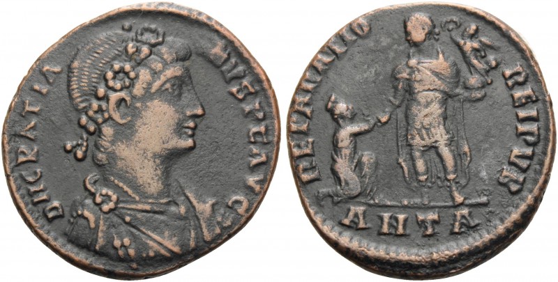 Gratian, 367-383. Follis (Bronze, 23 mm, 4.85 g, 10 h), Antioch, 1st officina, 3...