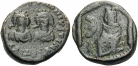 Justin I & Justinian I, 527. Pentanummium (Bronze, 8 mm, 1.85 g, 5 h), Antioch. D N IVSTINVS ЄT IVSTINIANVS P P A Diademed, draped, and cuirassed faci...