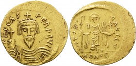 Phocas, 602-610. Solidus (Gold, 21 mm, 4.47 g, 7 h), Constantinople, 9th officina (Θ), 603-607. ON FOCAS PERP AVC Draped and cuirassed bust of Phocas ...