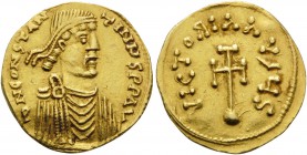 Constans II, 641-668. Semissis (Gold, 17.5 mm, 2.21 g, 5 h), Constantinople, 641-666. d N CONSTANTINЧS T P P AV Diademed, draped and cuirassed bust of...