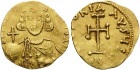 Anastasius II Artemius, 713-715. Tremissis (Gold, 16 mm, 1.43 g, 7 h), Constantinople, 6th officina, 713. dN ANASTASIUS MULTVS AN Crowned and diademed...