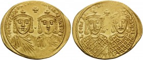 Leo IV the Khazar, with Constantine VI, 775-780. Solidus (Gold, 24 mm, 4.46 g, 6 h), Constantinople, 776-778. LЄOҺ VSSЄqqOҺ COҺSτAҺτI O ҺЄOS Θ Crowned...