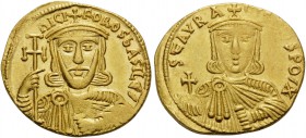 Nicephorus I, with Stauracius, 802-811. Solidus (Gold, 19.5 mm, 4.44 g, 5 h), Constantinople, 803-811. nICIFOROS bASILЄ’ Crowned, bearded and facing b...