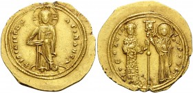 Theodora, 1055-1056. Histamenon (Gold, 25 mm, 4.43 g, 6 h), Constantinople. + IhS XIS REX - REINANTIhm Christ Pantokrator standing facing on dais. Rev...