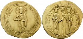 Theodora, 1055-1056. Histamenon nomisma (Gold, 25.5 mm, 4.43 g, 6 h), Constantinople. + IhS XIS REX - REINANTIhm Christ Pantokrator standing facing on...