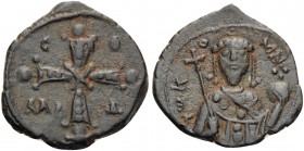 Alexius I Comnenus, 1081-1118. Tetarteron (Bronze, 19 mm, 3.08 g, 12 h), Thessalonica, 1092/3-1118. C Φ/M Δ Jeweled cross with central X and globe at ...