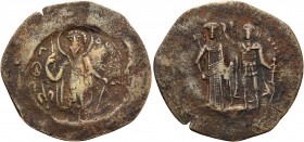 John Comnenus-Ducas, as emperor of Thessalonica, 1237-1242. Trachy (Billon, 26 mm, 2.41 g, 6 h), Thessalonica. O AΓIOC ΘEO St. Theodore standing facin...
