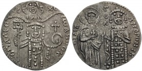 John V Palaeologus, 1341-1391. Basilikon (Silver, 18 mm, 0.97 g, 6 h), Constantinople, Struck late 1341(?). IΩANH OK O ΠAΛEO / IC XC Half-length figur...