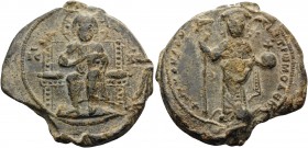 Michael VII Ducas, 1071-1078. Seal (Lead, 30 mm, 20.25 g, 11 h), an Imperial bulla, used for official documents. IC XC Christ Pantokrator, seated faci...