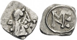 MEROVINGIANS. Marseille. Circa 700-710. Denier (Silver, 10.5 mm, 1.05 g, 4 h), Patrician Nemfidius. Barbarized diademed head to right; cross to right....