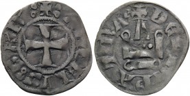 CRUSADERS. Great Wallachia. John II Angelus Comnenus, 1303-1318. (Billon, 18 mm, 0.79 g, 6 h), Denier Tournois, Hypate or Nea Patra. +ANGЄLVS SAB C' a...