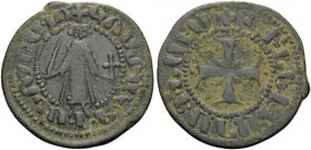 ARMENIA, Cilician Armenia. Royal. Gosdantin I, 1298-1299. (Bronze, 23 mm, 2.82 g, 9 h), Kardez, mint of Sis. Gosdantin crowned, standing facing, holdi...