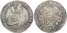 LOW COUNTRIES. Utrecht. Provincial coinage. Reichstaler (Silver, 41 mm, 28.44 g, 9 h), dated 1599. VIGILATE DEO CONFIDENTE S 1599 Bare headed, armored...