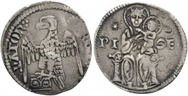 ITALY. Pisa. Republic, 1150-1312. Mezzo grosso (Silver, 20.5 mm, 1.78 g, 7 h), struck in the name of Frederik I. +FR IMP-RATOR Eagle standing to left ...