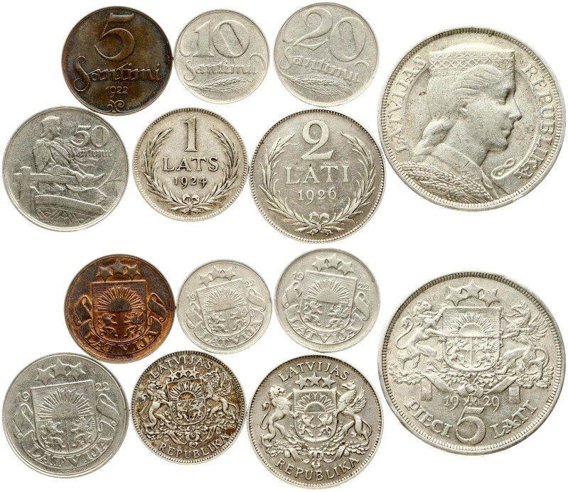 Latvia. 5 Santimi - 5 Lati 1922-1929. Bronze, silver, nickel, total weight 56.39...