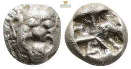 MYSIA. Parion. 5th century BC. Drachm (Silver, 13.5 mm, 3.8 g). Facing gorgoneion with large ears and protruding tongue. Rev. Irregular pattern within...