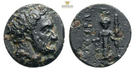 ACHAEMENIDEMPIRE. Tissaphernes (Satrap of Mysia, 400-395 BC). Ae. Astyra. 1,2 g. 11,8 mm.
Obv: TIΣΣΑ. Bare head right.
Rev: AΣTYPH. Facing statue of A...