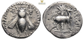 IONIA. Ephesus. Ca. 2nd century BC. AR drachm (3,6 g. 19,4 mm, ). NGC XF. Automedon, magistrate. E-Φ, bee with straight wings seen from above / stag s...