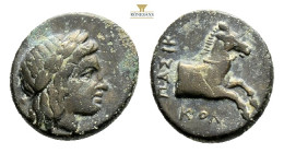 Ionia. Kolophon . ΠΑΣΙΚ- (Pasik-), magistrate circa 360-340 BC.
Bronze Æ 13,1 mm., 2,2 g.
Laureate head of Apollo to right / ΠΑΣΙΚ KOΛ, forepart of ho...