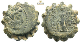 SELEUKID KINGS of SYRIA. Alexander II Zabinas, 128-122 BC. Ae serrate (bronze, 6. g,) Apamea on the Orontes (?). Head of youthful Dionysos to right, w...