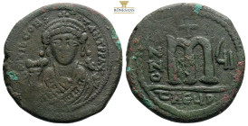 Tiberius II Constantine. 578-582. Æ Follis (25,1 mm, 12.7 g, ). Theoupolis (Antioch) mint. Dated RY 7 (580/1). Crowned facing bust, wearing consular r...