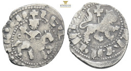 Armenia, Cilician Armenia, Royal, Levon III (1301-1307 AD) AR Tram (20,3 mm, 2,2 g)
Obv: Levon on horseback riding right, head facing, holding crucifo...