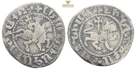 Armenia, Cilician Armenia, Royal, Levon III (1301-1307AD) AR Tram (22,4 mm, 1,9 g)
Obv: Levon III on horseback riding right, head facing, holding cruc...