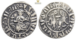 Armenia, Cilician Armenia. Levon I AR Tram. Sis mint, AD 1199-1219. ✠ \Levon, king of the Armenians\ in Armenian script, Levon seated facing on throne...