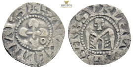 Franve, Valence, Anonymous Bishops (1157-1276 AD)
AR Denier (18 mm, 0.8g)
Obv: Cross with globular ends, annulet in one angle.
Rev: Double-headed eagl...