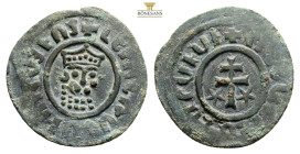 Cilician Armenia, Levon I (1198-1219 AD) AE Tank (7,4 mm, 29,4 g)
Obv: Crowned leonine head facing slightly right
Rev: Patriarchal cross; five-pointed...