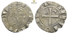 Crusaders - Antioch - BohemondIII (1163-1201) - Denier nd. (Metc.378; CCS.67d; ZENO319191) - Obv: Helmeted bust; BOANVNDVS / Rev: Cross with crescent ...