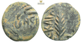 Judaea, Procurators. Porcius Festus (59-62 CE). Æ Prutah In the name of Nero. Jerusalem mint. Dated RY 5 of Nero (58/9 CE).
Obv. NЄP/ωNO/C in three li...