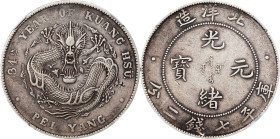 CHINA. Chihli (Pei Yang). 7 Mace 2 Candareens (Dollar), Year 34 (1908). Tientsin Mint. Kuang-hsu (Guangxu). NGC EF Details--Chopmarked.
L&M-465; cf. ...
