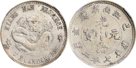 CHINA. Kiangnan. 7.2 Candareens (10 Cents), CD (1899). Nanking Mint. Kuang-hsu (Guangxu). NGC AU-53.
L&M-227B; K-79; KM-Y-142a.2; WS-0813. Variety wi...