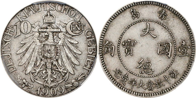 (t) CHINA. Kiau Chau. 10 Cents, 1909. Berlin Mint. Wilhelm II. PCGS AU-55.
KM-2...