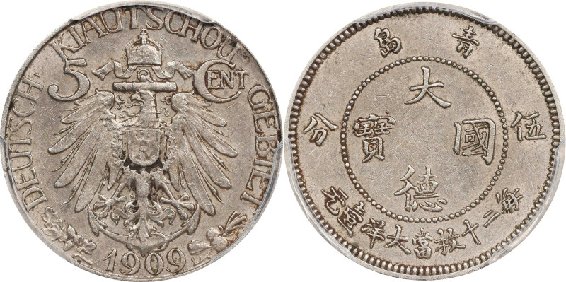 CHINA. Kiau Chau. 5 Cents, 1909. Berlin Mint. Wilhelm II. PCGS AU-55.
KM-1; K-8...