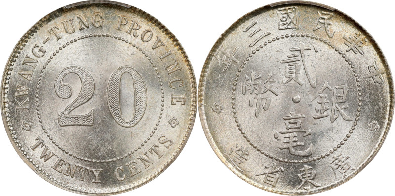 (t) CHINA. Kwangtung. 20 Cents, Year 3 (1914). Kwangtung Mint. PCGS MS-63.
L&M-...
