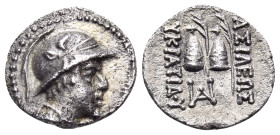 BAKTRIA, Greco-Baktrian Kingdom. Eukratides I, circa 170-145 BC. Obol (Silver, 10.5 mm, 0.66 g, 12 h), Baktra or an uncertain mint in the Paropamisada...