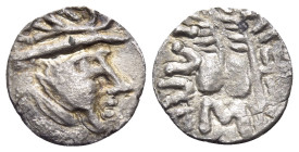 BAKTRIA, Local issues. Uncertain mint. 2nd-1st centuries BC. Obol (Silver, 9 mm, 0.28 g, 1 h), Skythian/Yuezhi imitation of Eukratides I of Baktria. H...
