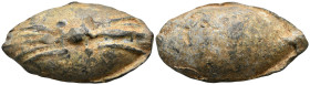 GREEK. Uncertain region. Elliptical sling bullet, 4th-1st centuries BC. (Lead, 44 x 25 mm, 54.95 g), Ptolemaic. Winged thunderbolt. Rev. Blank, but ro...